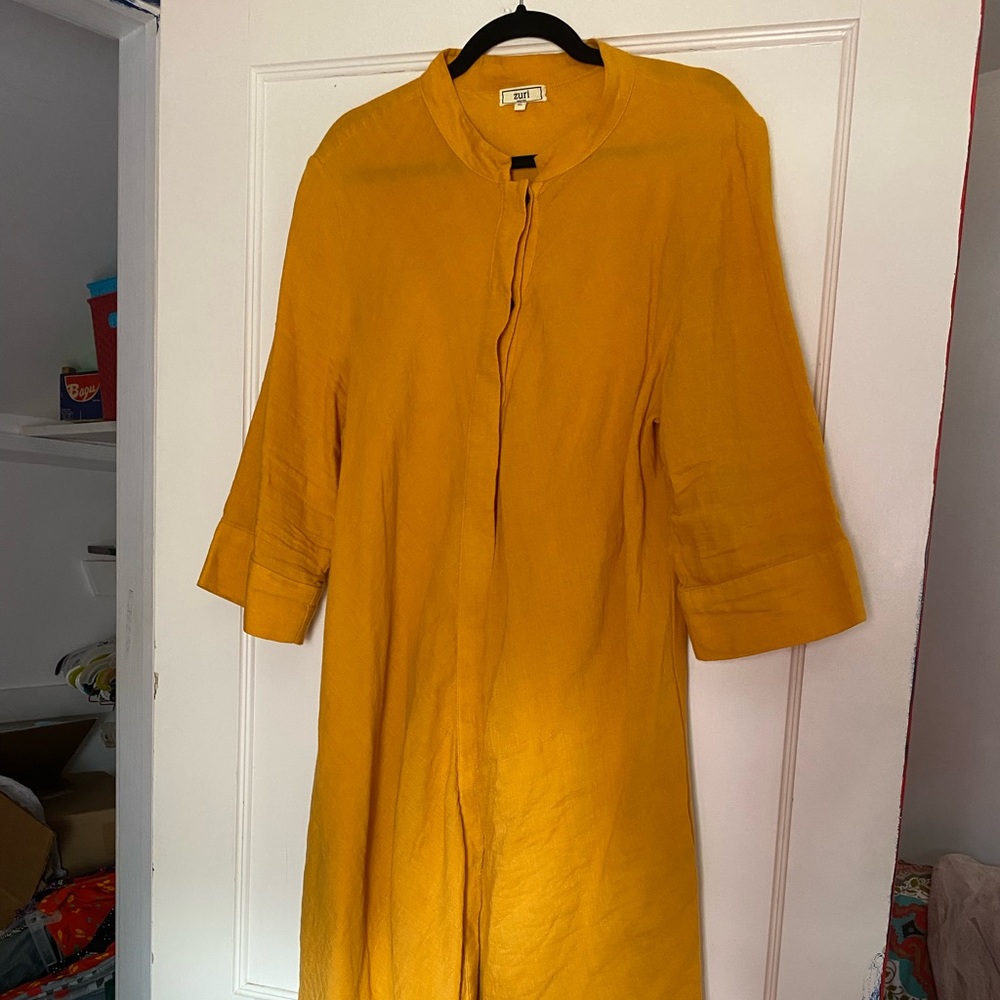 Turmeric  Zuri Kenya Linen/Cotton Blend Dress with pockets